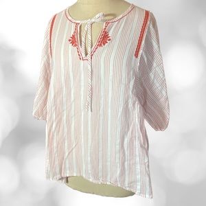 Women’s Banana Republic Orange & White Striped Top. 100% Cotton. EUC